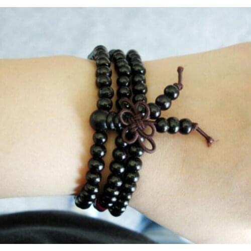 6mm black wood Ruby 108 Beads Tassel Mala Bracelet Monk Buddhism Wrist Tibet silver Handmade Reiki Bead Spirituality yoga
