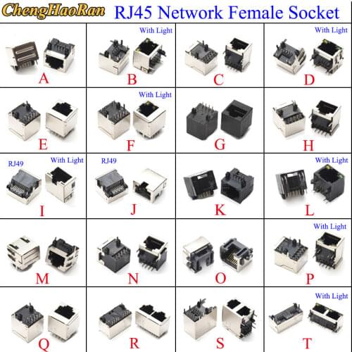 ChengHaoRan 1pcs RJ45 Network Ethernet Female Socket 8P8C 10P8C With Light SMD/SMT/horizontal/vertical jack connector