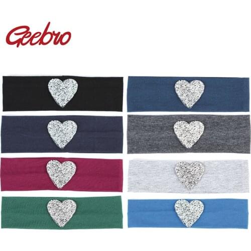 Geebro Childrens Cotton Headband Cute Rhinestones Heart Flat Headbands for Girls Flat Stretch Head Band for Babies DQ703