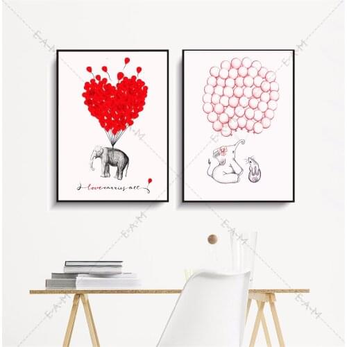 Nursery Elephant Balloons Canvas Art Print Painting Poster Wall Pictures For Kids Room Home Decorative Bedroom Decor No Frame
