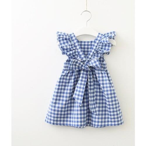 Summer Kids Baby Girls Blue Pink Plaids Ruffles Dress Princess Sleeveless Sundress Baby Girl Clothes Dress Children Clothing