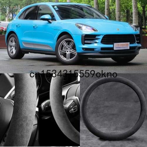 For Porsche Macan 2014-2021 Black Alcantara Suede Car Steering Wheel Cover Car Accessories