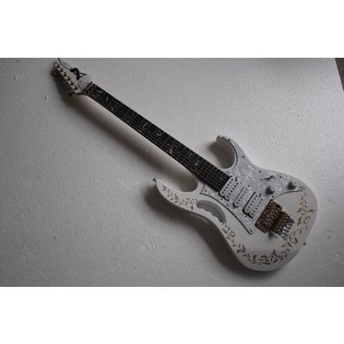 Electric guitar White color golden flower pattern tremolo cavity Tree of Life inlay Golden Hardwares PayPal available!IB-9