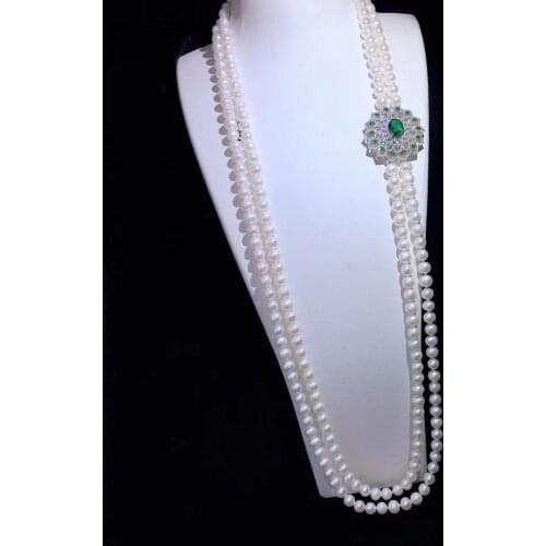 Herhome Top New Fashion 2 layer pearl Necklaces Cubic Zircon Micro Pave Setting Women Party Accessories with