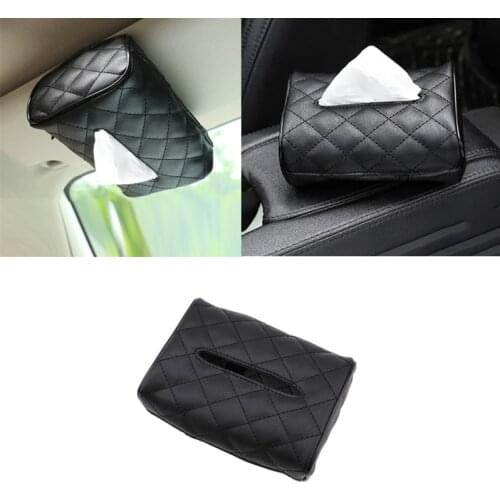 PU Leather Car Tissue Box Car Sun Visor Tissue Box Holder Backseat Hanging Tissue Holder Auto Interior Storage Decoration 1Pcs