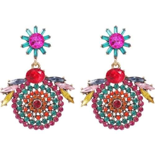 JINGLANG Fashion Luxury Style multi-layered Colored Rhinestone Exaggerate Earrings Hot Selling Geometric Round Earrings