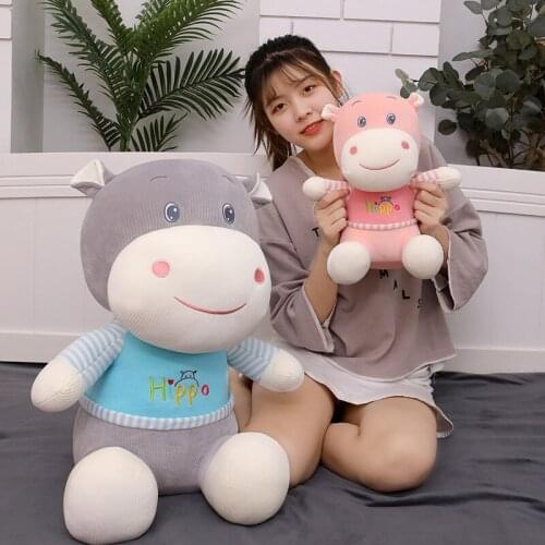 Kawaii Cartoon Sweater Hippo Stuffed Soft Cotton Animal Doll Plush Toy Children Sleeping Pillow Christmas Gift for Children Kids