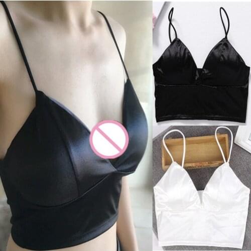 KLV Women Summer Solid Sexy Strap Bikini Crop Tops Tank Top Underwear Bralette Wirefree Bra