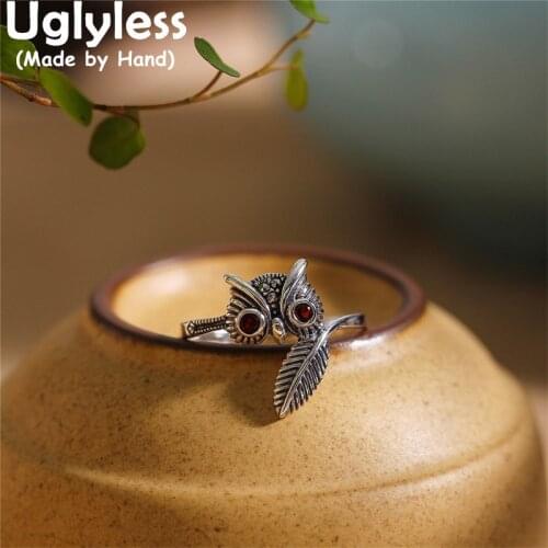 Uglyless Creative Animals Owl Rings for Women Marcasite Owls Rings Thai Silver Jewelry 925 Sterling Silver Animal Rings Lovely