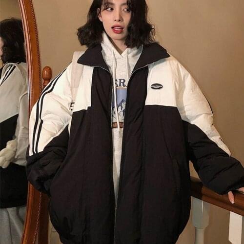 Stitching contrast cotton jacket for men women Korean loose thick coat trend 2021 winter new Neutral unisex casual padded Jacket