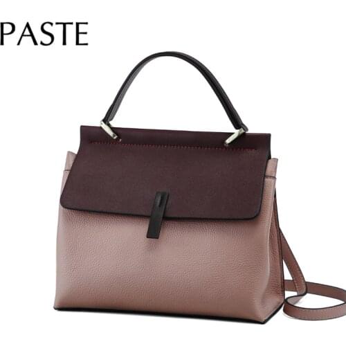 PASTE Fashion Women Handbags Real Leather Top-handle Office Hand Bags Panelled Cowskin Female Shoulder Messenger Bag Bolsa