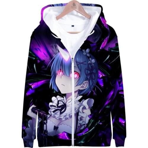 3D Hoodies Re:Zero Winter Men Jackets and Coats Hip Hop Streetwear Pocket with Zipper Pullover Hooded Sweatshirt Cosplay Costume