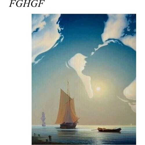 FGHGF Frameless Kissing DIY Painting By Numbers Paint On Canvas Kits Acrylic Painting Motherly Love For Living Room Home