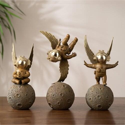 A set 3PCS High grade bronze carving Dreaming Of Space space flight Scientific exploration ART home office TOP Decorative art