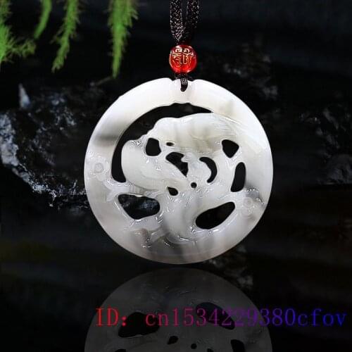 Jade Bird Pendant Jadeite Carved Gifts Jewelry Black White Double sided Charm Lovebirds Necklace Chinese Fashion Amulet Natural