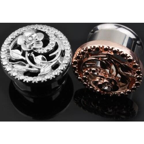 New Arrival 1 Pair Flowers Stainless Steel Saddle Crystal ear plug Tunnel Jewelry Body Piercing 6-16mm Choose Body Jewelry