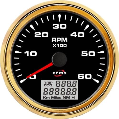 New Design Marine Boat Automotive Tachometer RPM 0-6000RPM 9-32V Pulse 85mm 3.35 Inch 316L Gold Bezel Black Dial 902-00013