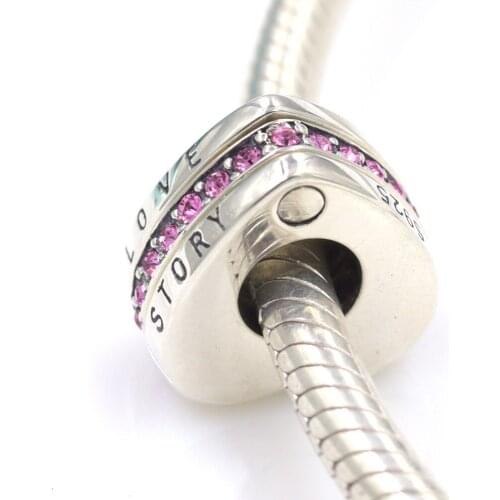 Original 925 Sterling Silver Beads Love Story Heart Red CZ charm Bead Fits Pandora Charms Bracelet DIY Jewelry making for women