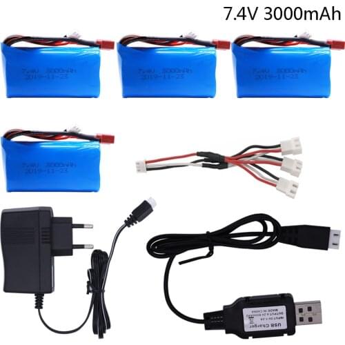 7.4V 3000MAH Rechargeable lipo Battery 18650 T Plug with charger for Q46 Wltoys 10428 /12428/12423 RC Cars toys Spare Parts 7.4V