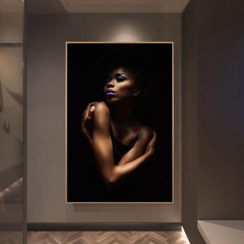 Sexy Black Nude African Woman Portrait Cuadros Canvas Painting Posters and Prints Wall Art for Living Room Home Decor (No Frame)