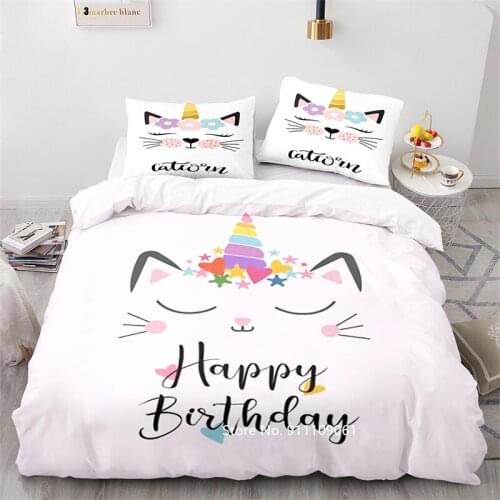Cute Rainbow Cartoon Cat Unicorn Pattern Bedding Children Girls Room Soft Sheets Comfortable Down Quilt Covers and Pillowcases