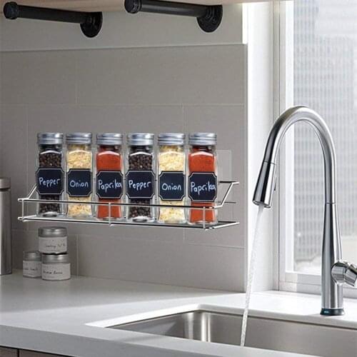TENSKE Durable Stainless Steel Storage Rack Kitchen Bathroom Adhesives Shelf Storage Sponge Wall Mounted Shelf Organizer #45