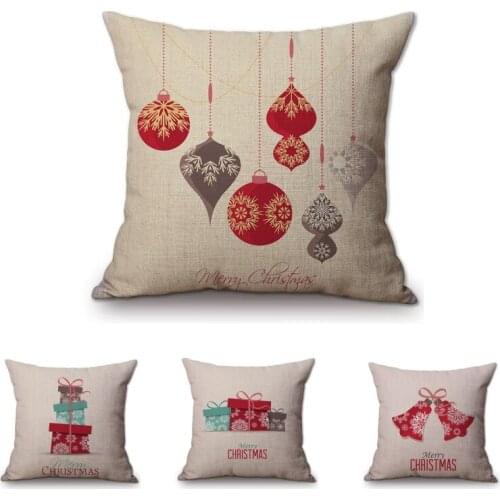 Cushion Cover Christmas Decorations For Home Snowflake Pattern Gift Box Bell Christmas Ball Print Xmas Decor Cushion Pillow Case