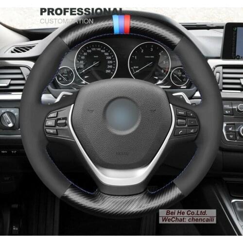 DIY Hand Stitching PU Carbon Fiber Black Leather Car Steering Wheel Cover for BMW 3 Series F30 F34 F22 F23 F32