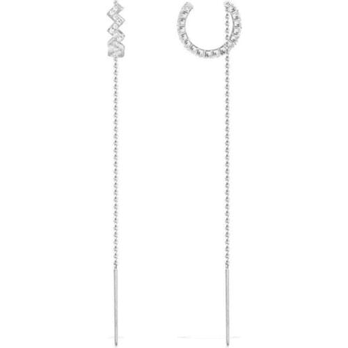 SLJELY Fashion Brand 925 Sterling Silver Cubic Zirconia Wave Drop Earring 4 Colors Zigzag Design Long Tassels Earrings for Women