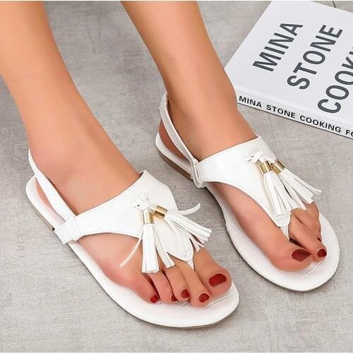 Fringed Flip-Flop Sandals Womens Summer 2021 New Female Sandals Slippers Flat Elastic Band Shallow Casual Beach Ladies Sandals