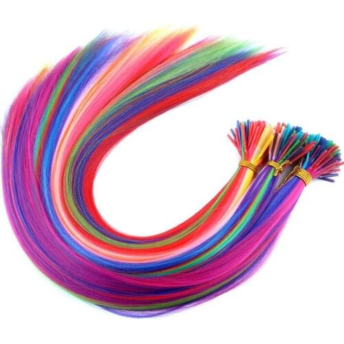 Synthetic Strands of Hair Extensions Pink Fake I-tip Hairpiece Accessories for Women Colorful Kanekalon without Clips 2021