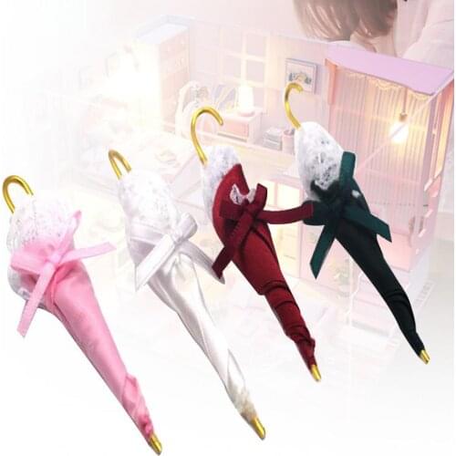 Solid Color Lace Bow Decor Miniature Umbrella Photo Scene Toy DIY Craft Prop