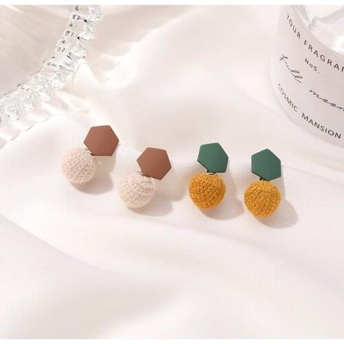Unique Autumn Winter Knitted Wool Ball Drop Earrings for Women Female Oorbellen Geometric Pendants Earings Trendy Jewelry