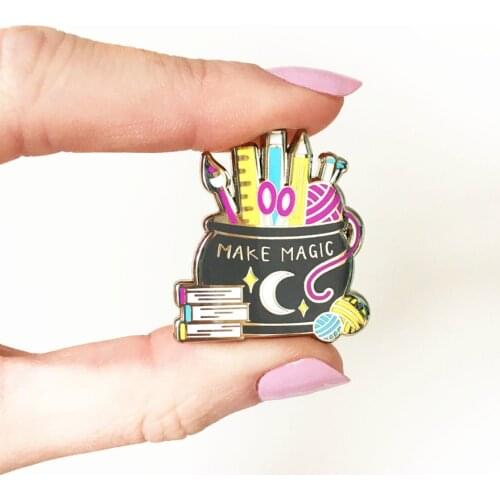 Unique Make Magic Witch Cauldron Hard Enamel Pin Fantasy Magical Magics Potion Medal Brooch Jewelry Halloween Gift