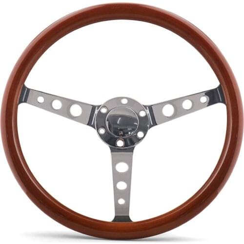 Universal 380mm 15 Inch Classic Real Wood Steering Wheel With Rivet Black Wooden Racing Car Steering Wheel Chrome Silver Spoke