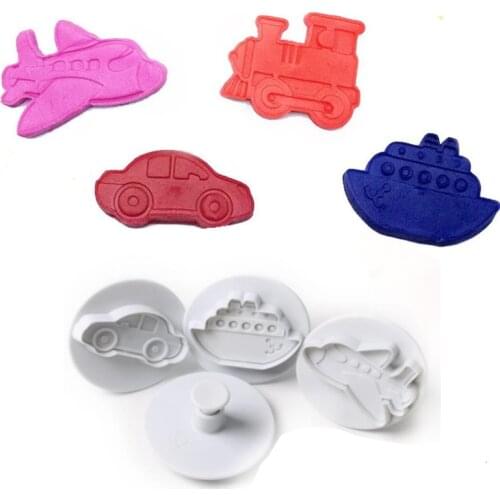 Lot 4PCS Airplane Vehicle Tank Car Shape Plastic Biscuit Cookie Cutters Fondant Pastry Mold Cake Decorating Tools Candy Moulds