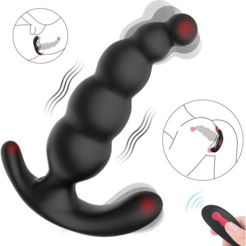 Vibrating Anal Prostate Massager with Beads Male Remote G Spot Vibrator Anal Butt Plugs with Dual Motor Anus Sex Toy Man Couple