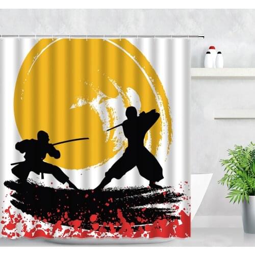 Abstract Art Bathroom Shower Curtains Samurai Carp Streamer Lucky Cat Ukiyo-e Whale Japanese Style Decor Screen Bath Curtain Set