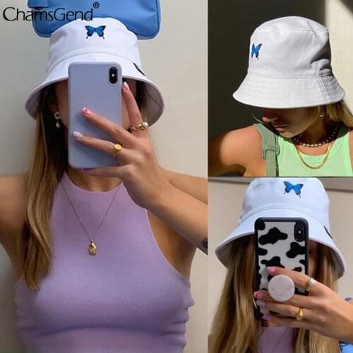 2020 New Style Bucket Hat Women Butterfly Embroidery Foldable Anti-sunburn Bucket Sun Hat Caps Summer Sun Hats