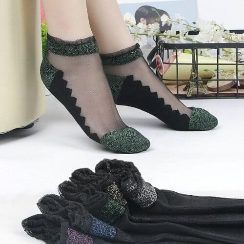 Women Shallowly Socks Low Socks Cotton Bottom Crystal Silk Scoks Antiskid Socks Anti Hook Non-slip Glass Silk Socks
