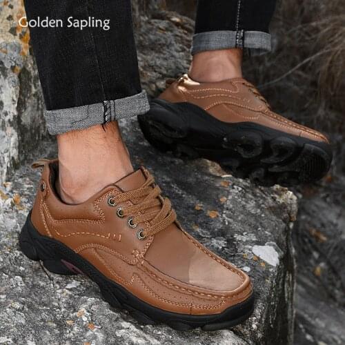 Golden Sapling Classis Mens Casual Shoes Genuine Leather Trekking Footwear Fashion Men Flats Comfortable Vintage Leisure Shoe