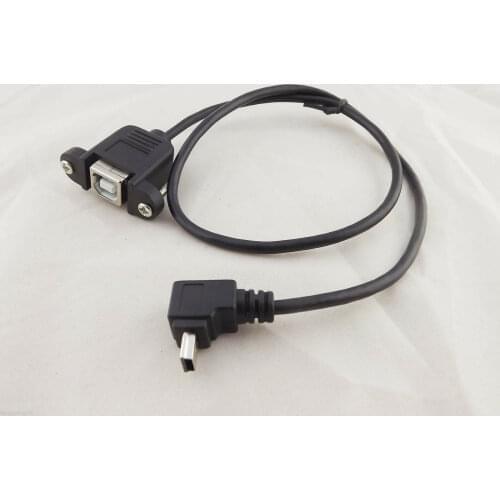1pcs USB 2.0 B Female To Mini 5 Pin Male Down Angle Panel Mount Printer Cable 50cm