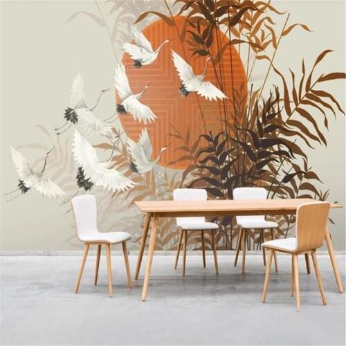 Milofi customized large wallpaper mural hand-painted bamboo forest crane TV background wall decoration painting