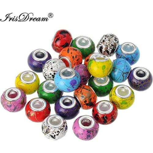 20PCS Lot Assorted Big Hole Round Loose Murano Spacer Crystal Glass Beads Fit Pandora Charms Bracelet For DIY Jewelry Necklace