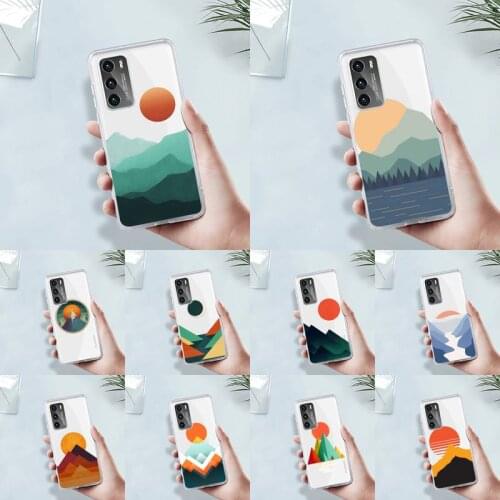 Art painting Mountain sun print Phone Case Transparent For Huawei 8 7 6 5 4 3 2 pro SE i E Soft TPU Clear Mobile Bags Coque