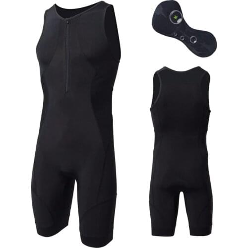 Black Men Triathlon Clothing Elastic Cycling Jersey Tight Suit Pads Outdoor Riding Bike Cycling Running Triathlon Sleeveless