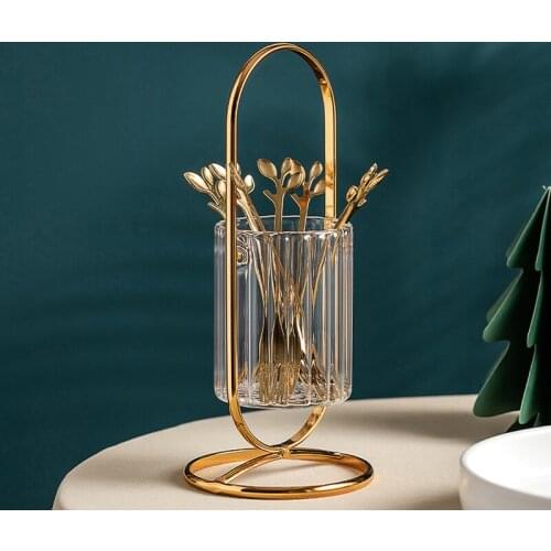 European Stainless Steel Gold Spoon Fork Set Fruit Fork Metal Glass Storage Bottle Household Tableware Set Kitchen Utensils