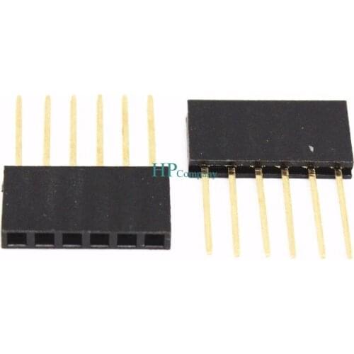 10PCS Female Single Row Pin Header Socket Connector Strip Copper 2.54mm 6Pin Long 1*T6 11MM