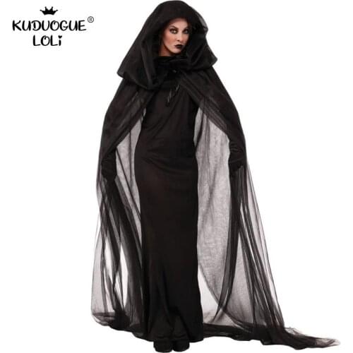Halloween Cosplay Costume Night Witch Clothes Wandering Soul Ghost Costume 3piece Set Grim Reaper Nightclub Carnival Party Black