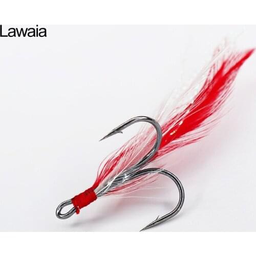 Lawaia Fishing Hook Rocky Fishing Three Hooks With Red Feather Pendants With Barbed Three Anchor Hooks Fishing Tackle Fish Tools